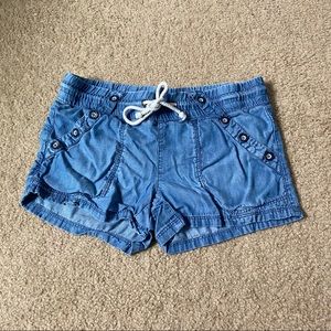 Tie-waist denim shorts